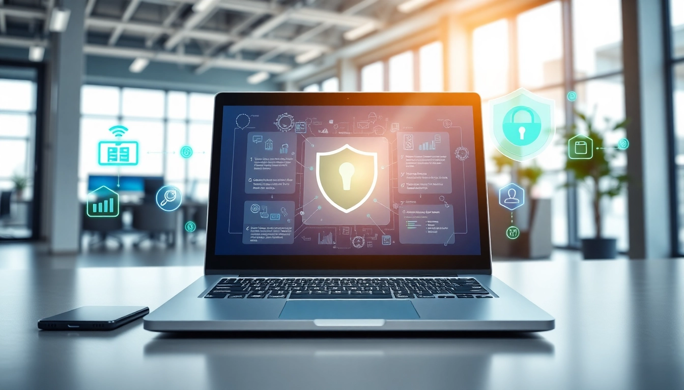 Access 火绒下载 on a sleek laptop showcasing digital security features.
