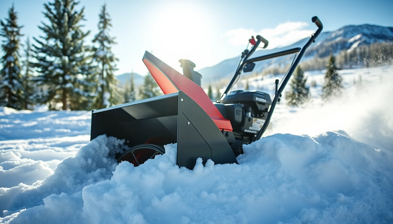 Effektiv Honda snøfres fjerner snø i vinterlandskapet.