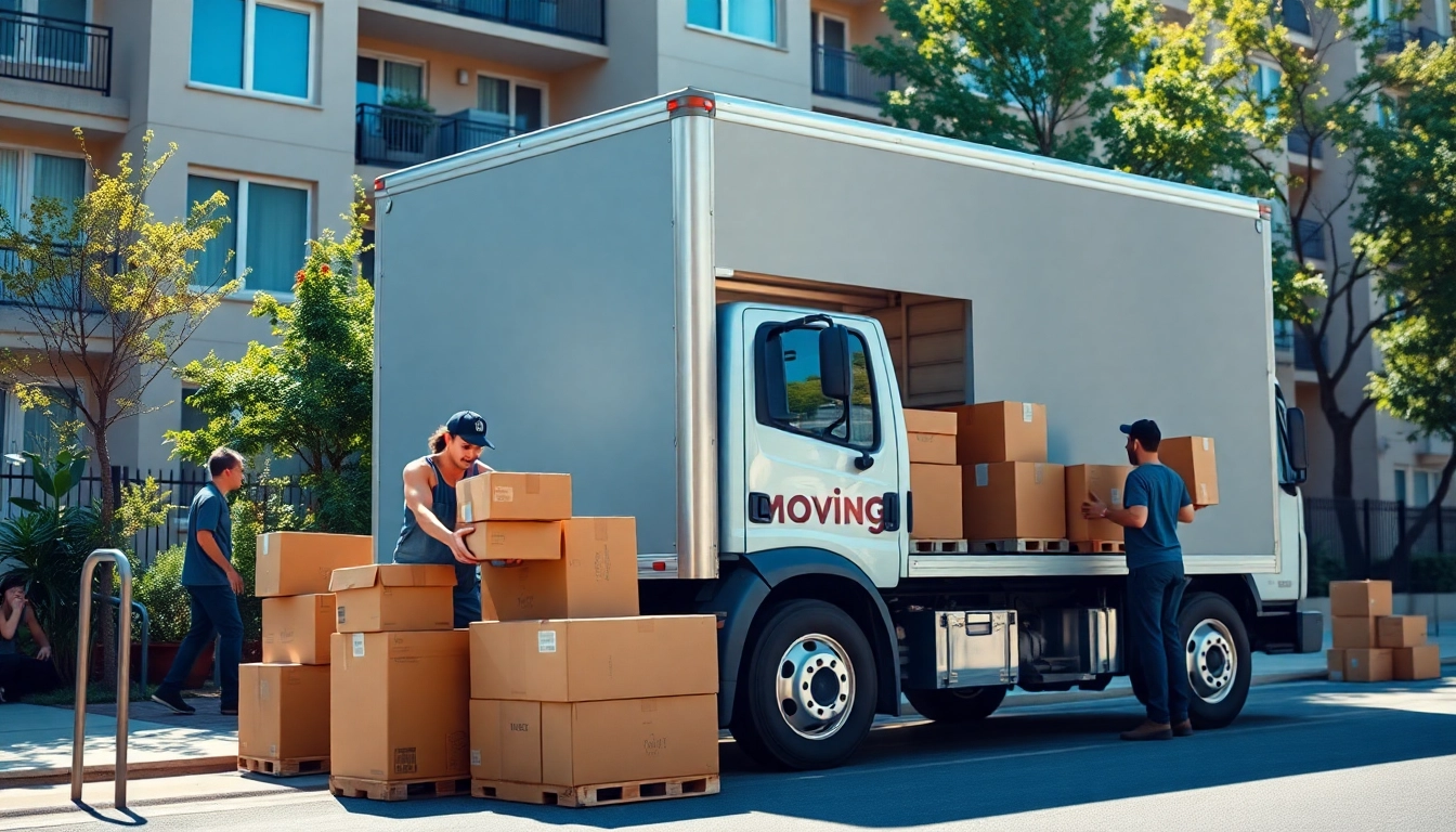 Movers coordinating a relocation with moving companies auburn al in a busy urban environment.