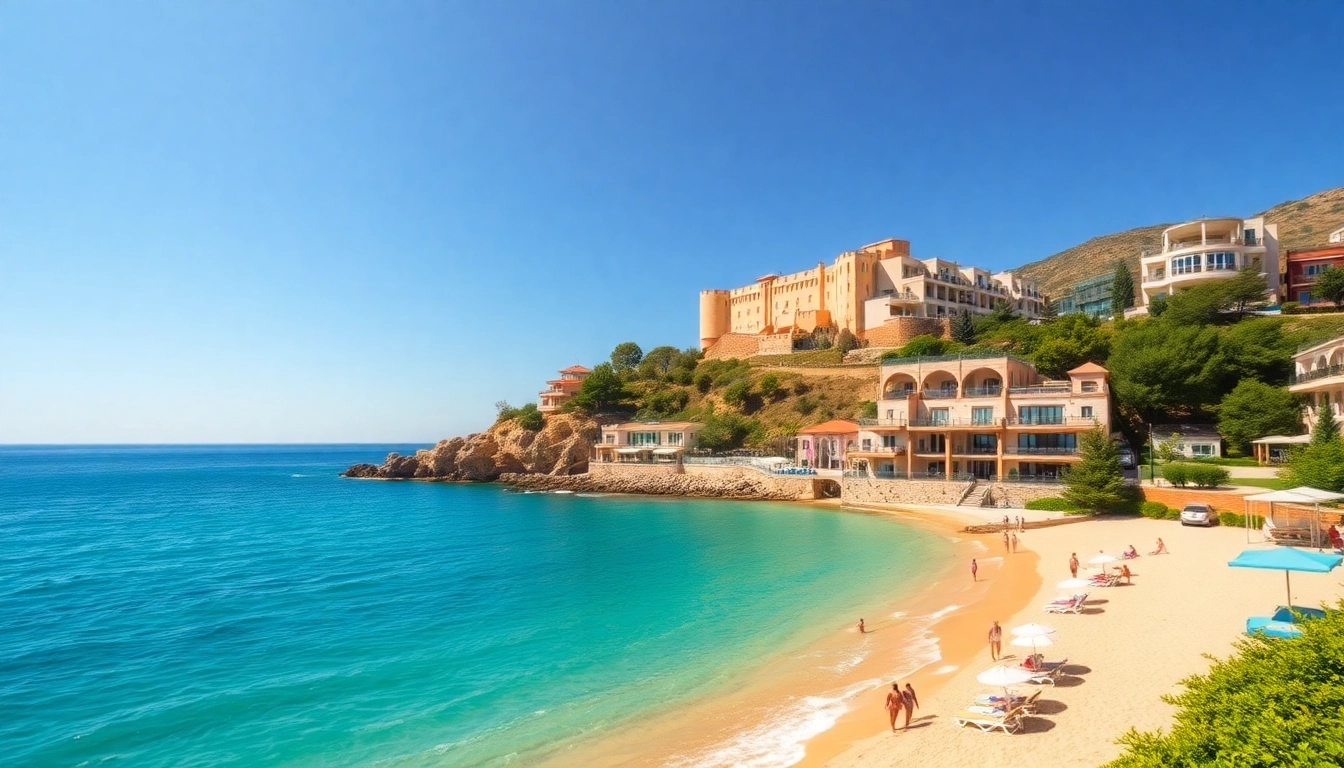 Stunning coastal view of property for sale in alanya turkey, showcasing beaches, villas, and historic castle.