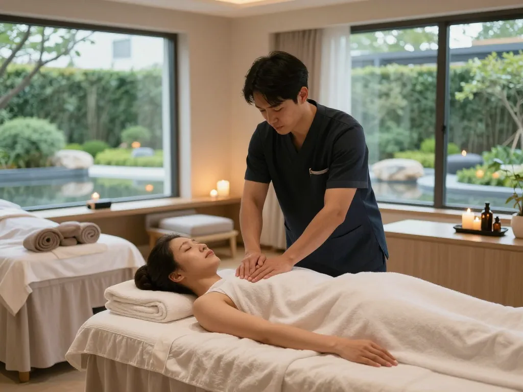 Relaxing scene of 포항스웨디시 massage therapy with a skilled therapist and tranquil spa ambiance.