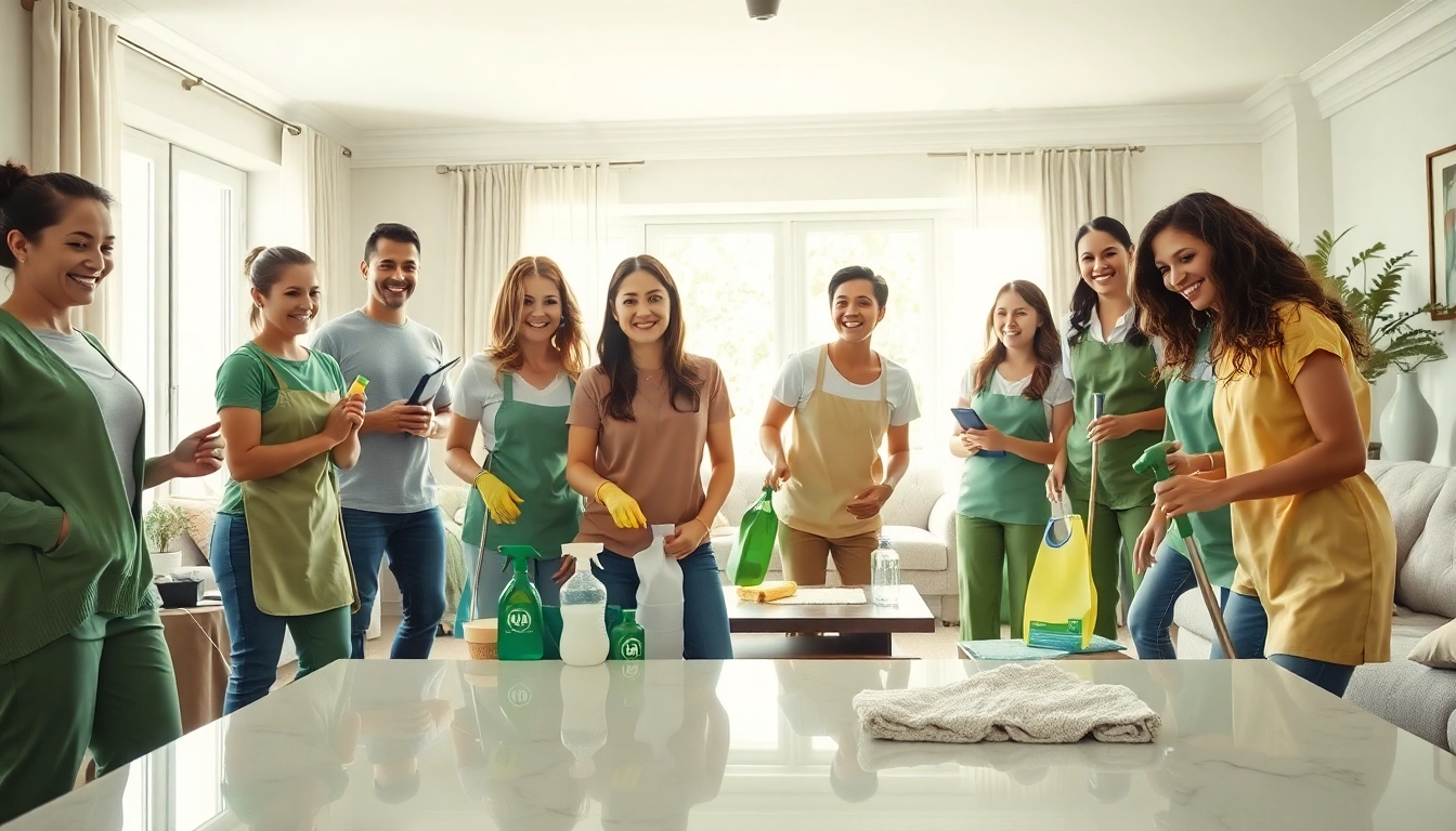 Optimized cleaning service team delivering professional home cleaning in a bright living space.