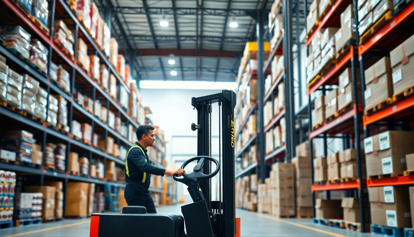 Efficient worker operating a forklift in a warehouse near me for streamlined logistics.