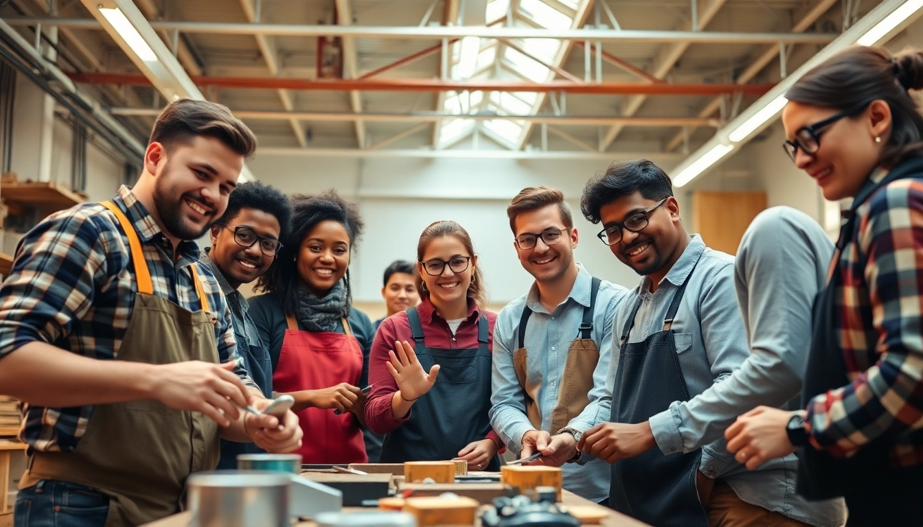 Apprenticeship programs showcasing diverse individuals collaborating in a workshop.