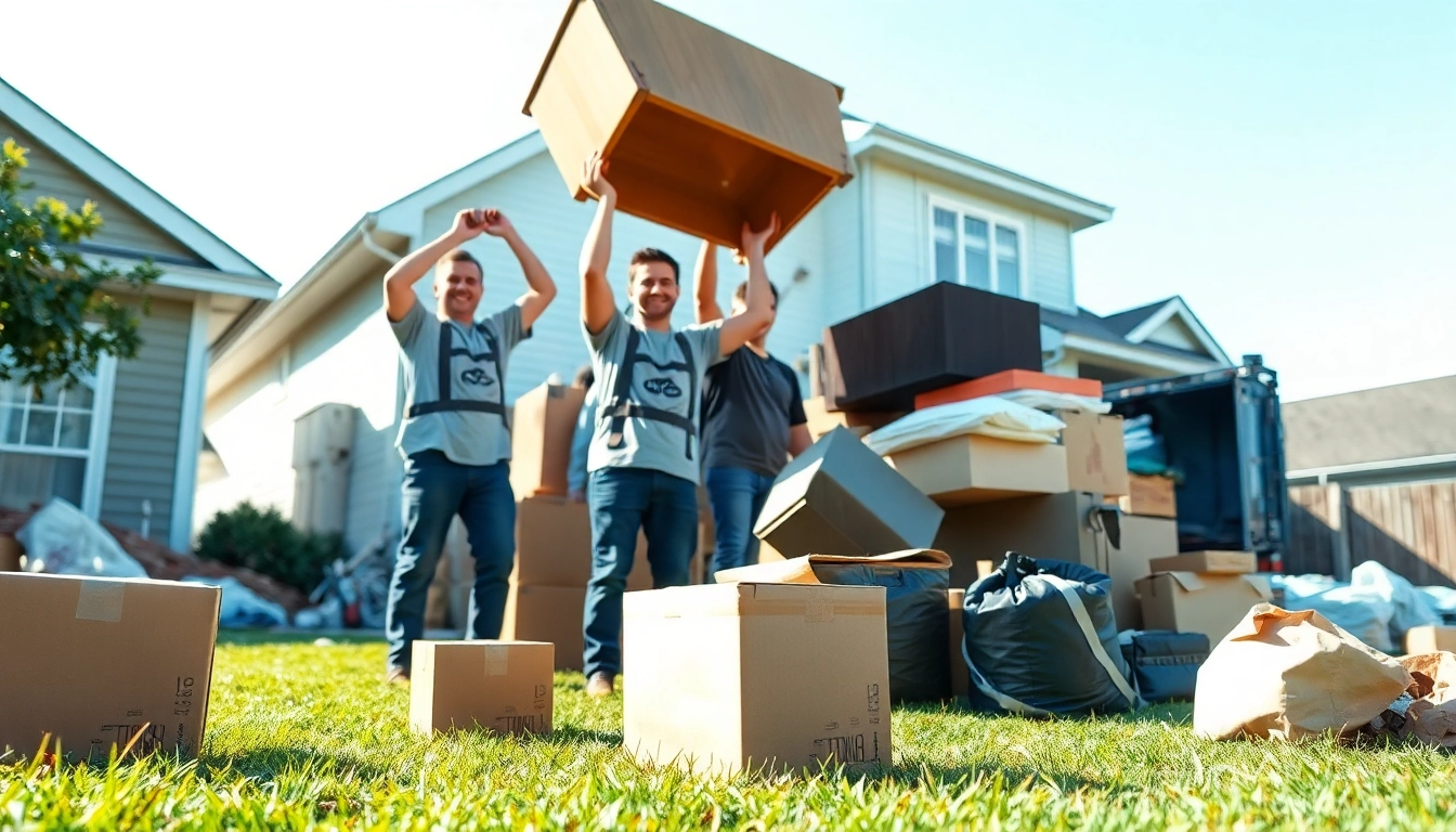 Remove junk efficiently with https://myeasyjunkremoval.com team in action at a tidy yard.