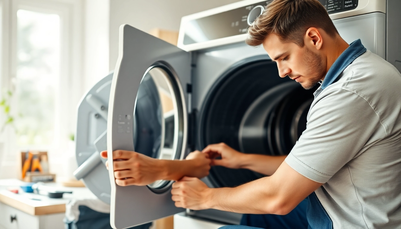 Dryer Repair technician skillfully diagnosing a dryer issue, ensuring optimal performance.