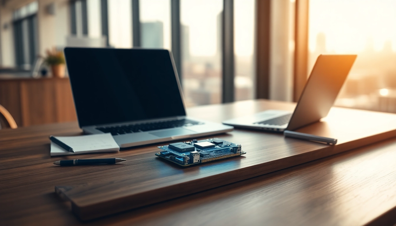 A Bluetooth module integrated seamlessly into a modern workspace, illustrating innovative technology.