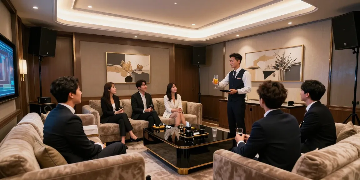 강남쩜오구구단에서 고급스러운 개인 룸과 전문 바텐더가 손님에게 음료를 제공하는 모습