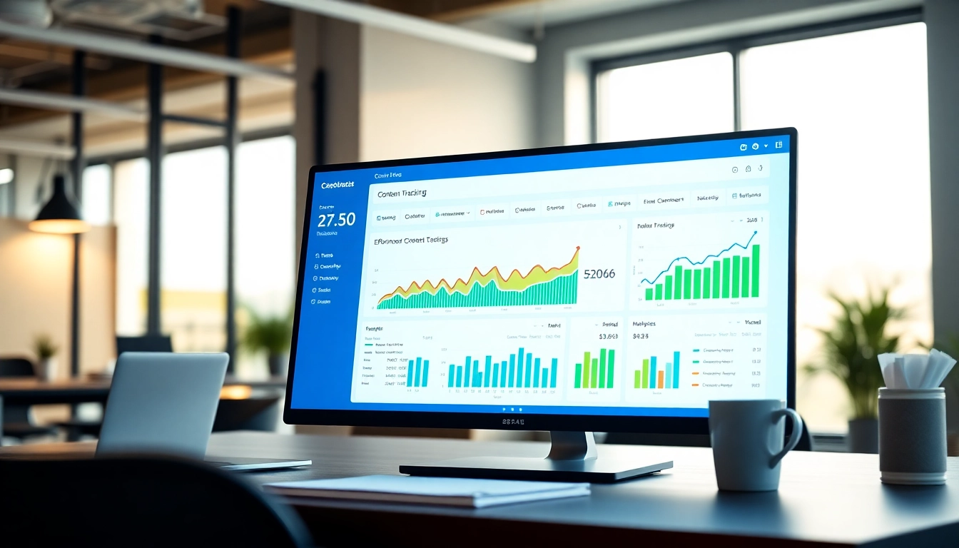 Analyze performance data with a content tracking tool in a modern workspace.