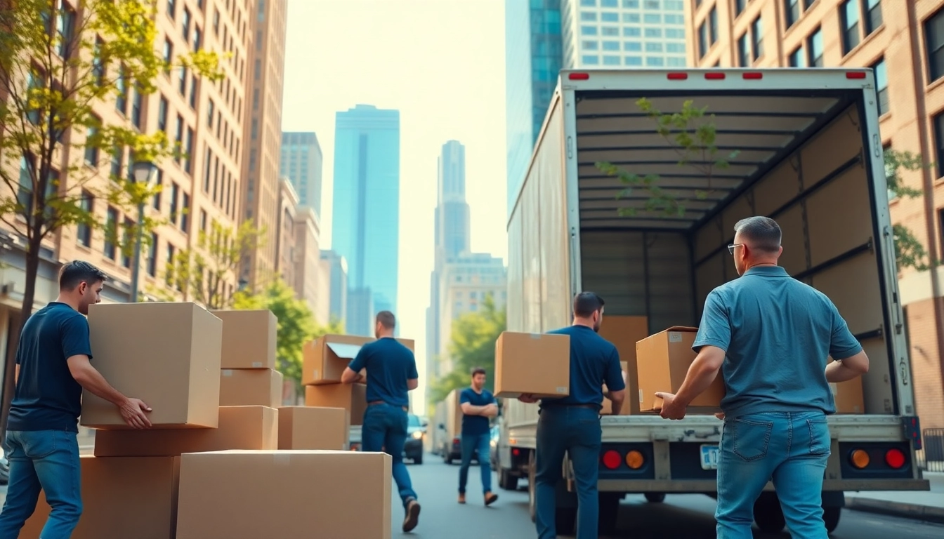 Moving companies Chicago efficiently loading boxes in a sunny urban setting
