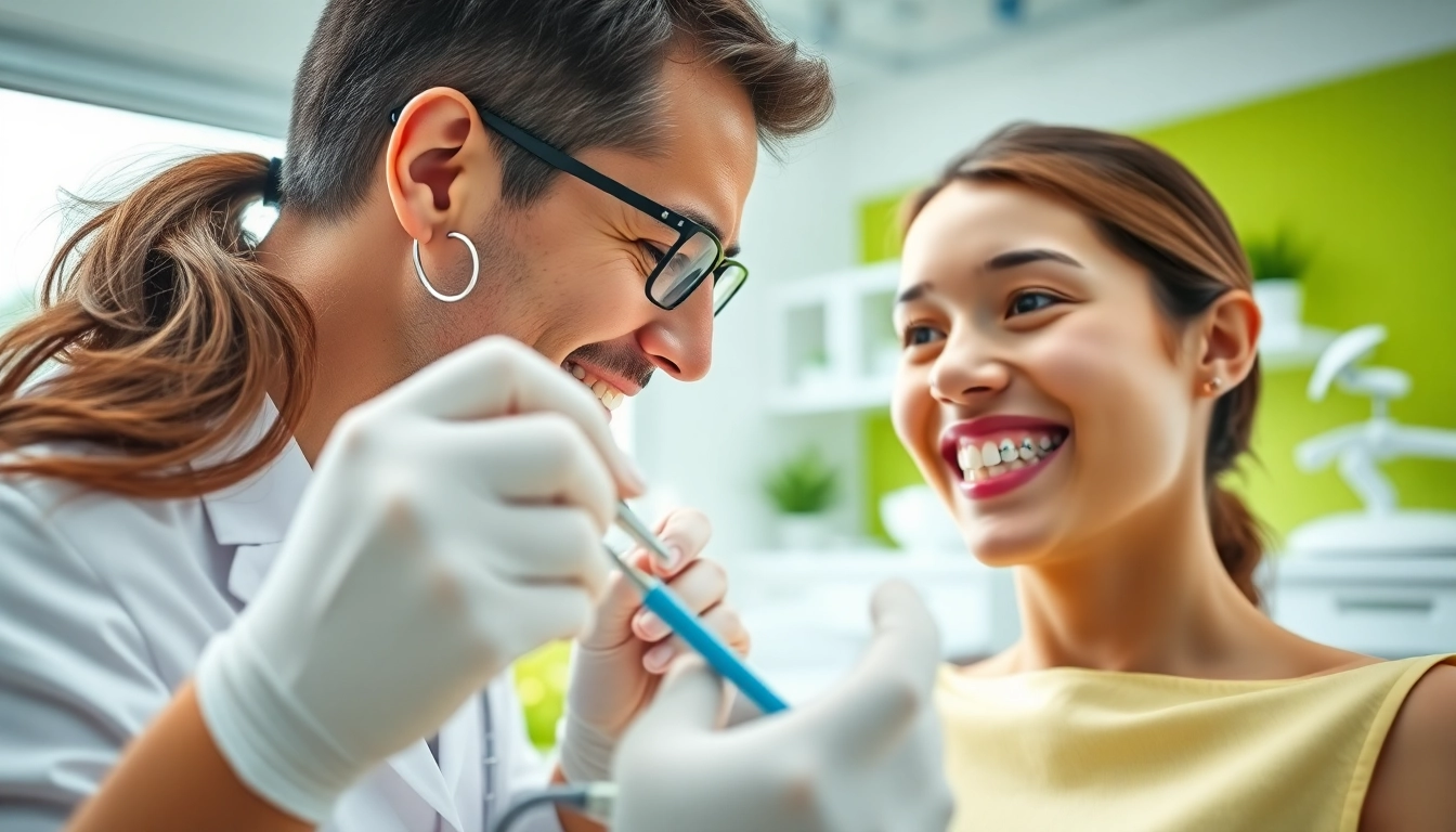 Sparking confidence in a patient with ceramic braces during an orthodontic consultation.