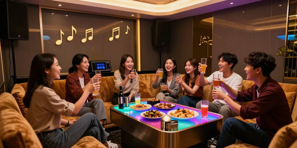 강남 가라오케에서 즐거운 시간을 보내는 친구들, 고급스러운 프라이빗 룸의 분위기