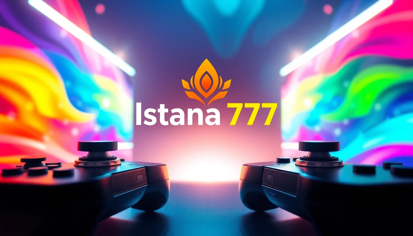 Tampilkan Istana777 logo di pusat antarmuka permainan digital yang cerah dan menggembirakan.