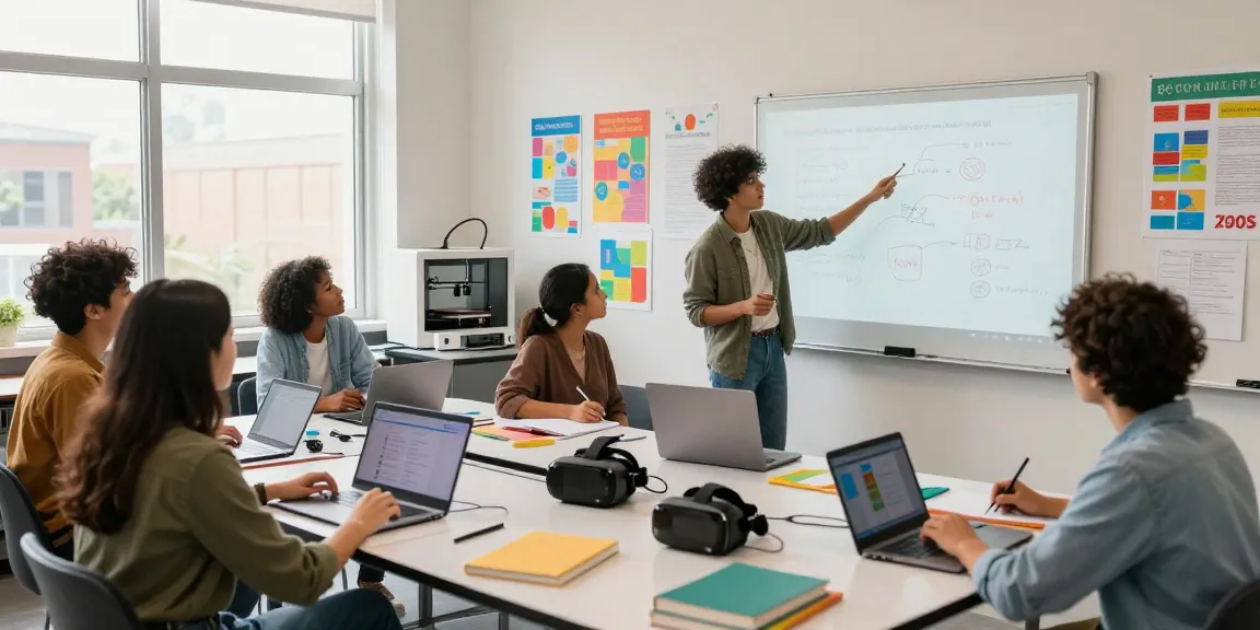 Students collaborating on innovative projects at https://factors.org.uk in a lively modern classroom.