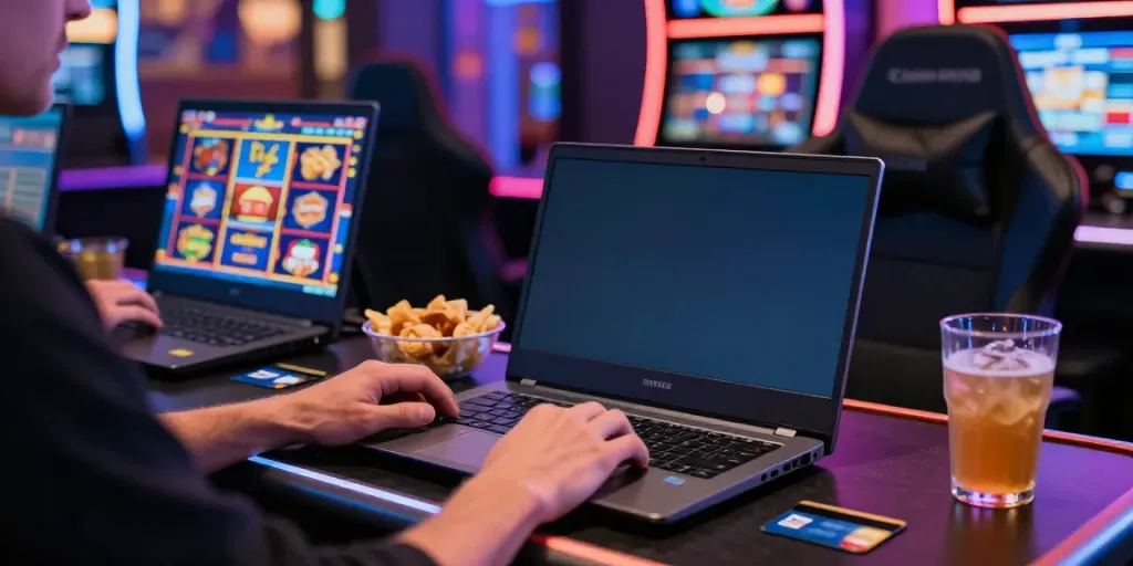 Player engaged in online gaming at a modern casino setup with credit card options on display, highlighting casinos that accept credit card.