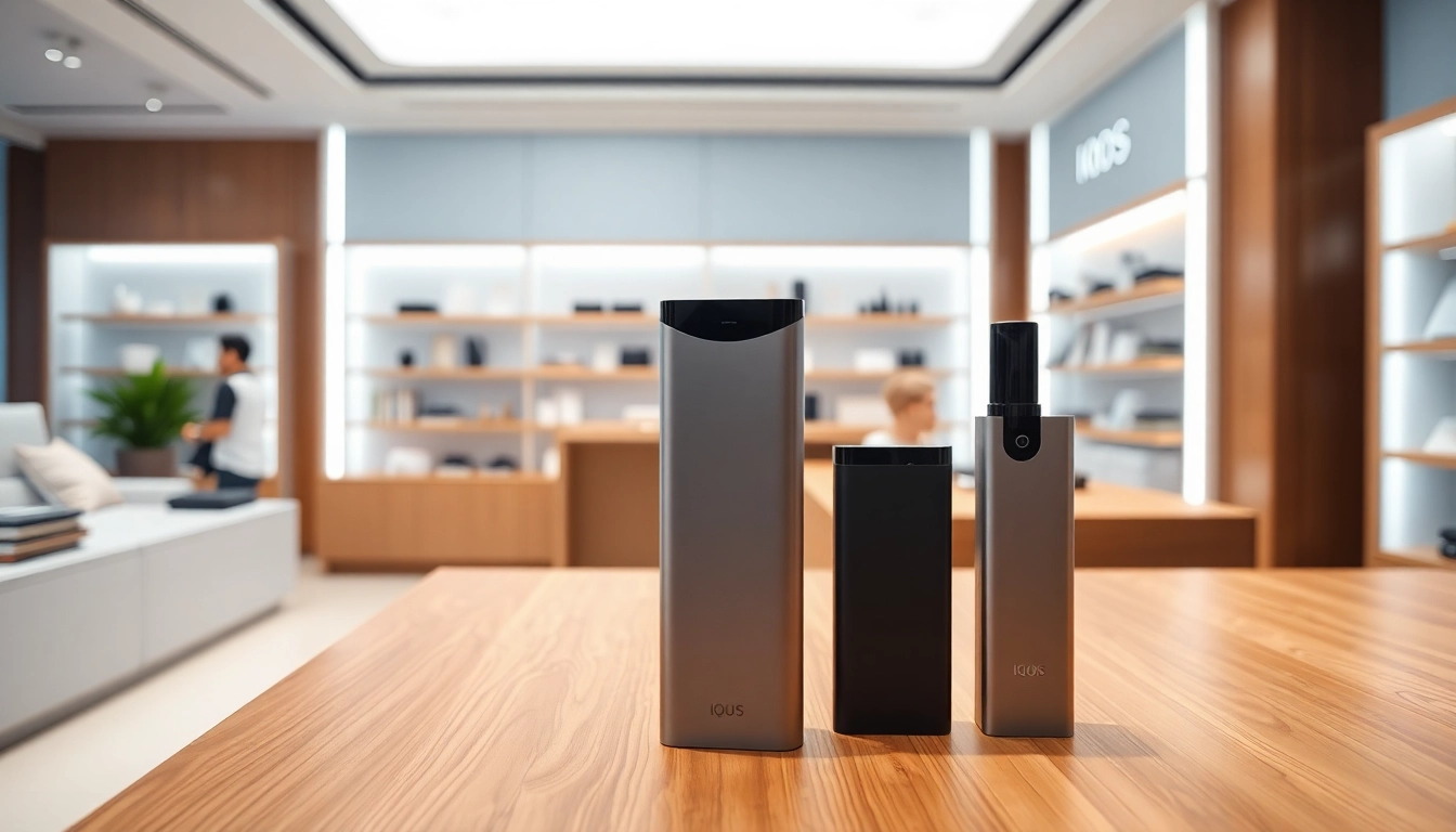 Showcasing IQOS availability in the United States amid elegant retail display of tobacco products.