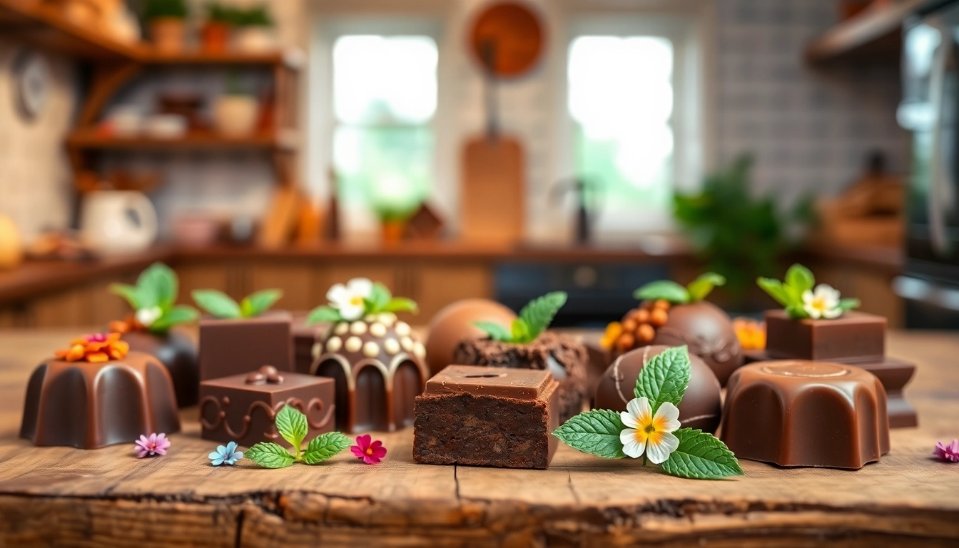 Indulgent chocolate edibles 1000mg beautifully arranged on a rustic table.