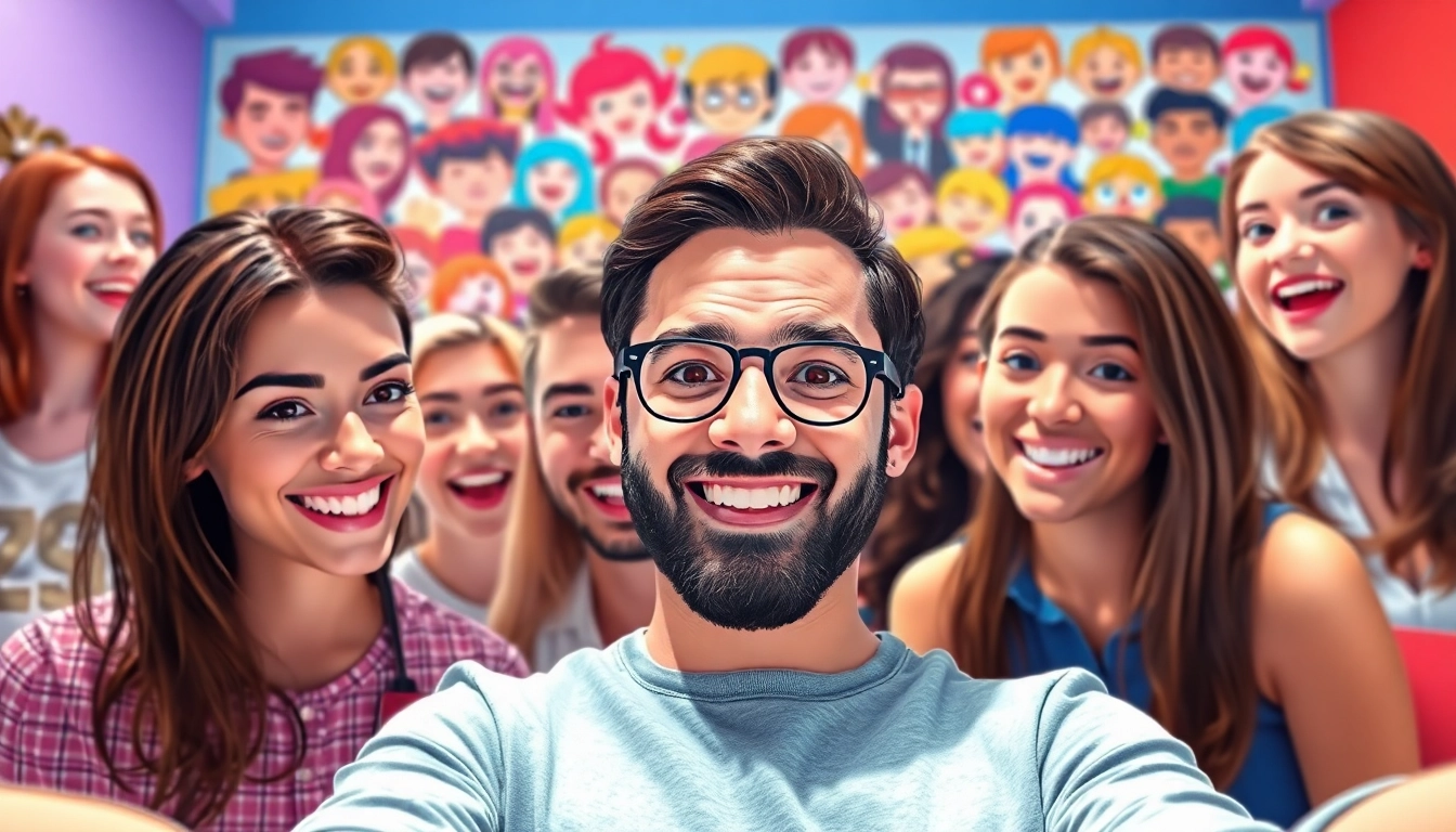 Engaging digital face swap showcasing fun interactions and colorful faces blending seamlessly.