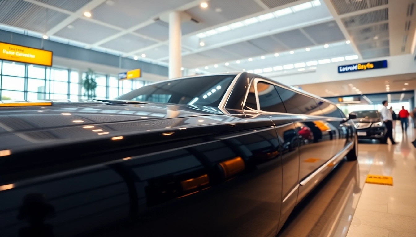 Experience the elegance of https://www.canadalimotaxi.com with a luxury limousine at a bustling airport.