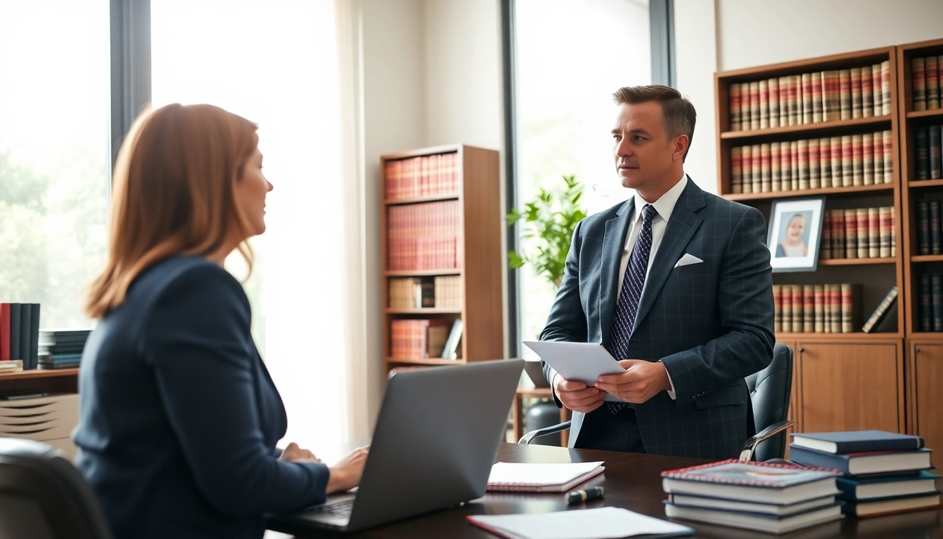 Engaging Birmingham Divorce Lawyer consulting clients in a professional office setting.
