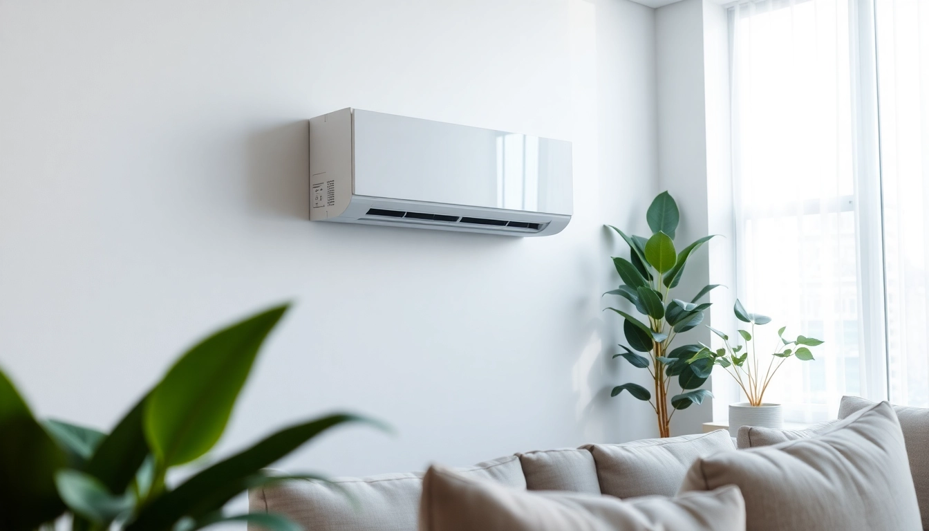 Showcasing a stylish mini split ac unit integrated into a modern living room decor.