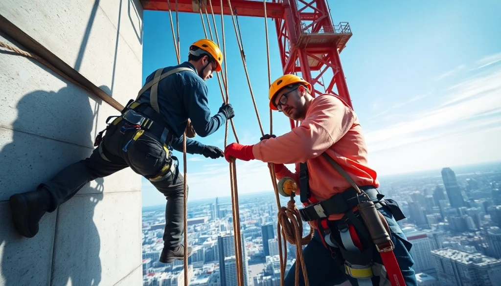 Rope access companies performing maintenance at great heights with skilled technicians in safety gear.