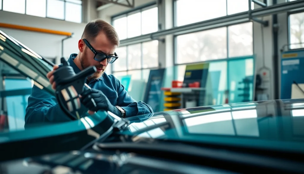 Technician repairing windshield at crystalautoglass.pro showcasing expert craftsmanship.