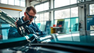 Technician repairing windshield at crystalautoglass.pro showcasing expert craftsmanship.