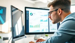 Analyze TikTok SMM Panel insights with a digital marketing strategist in a bright office.