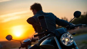 Découvrez le support pour téléphone portable motopaco installé sur une moto, alliant style et fonctionnalité.