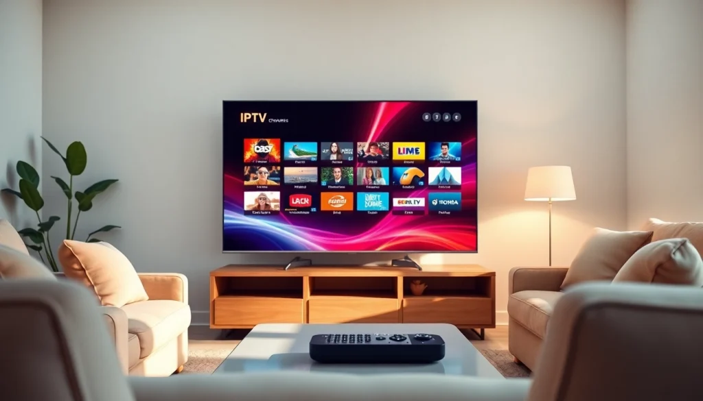 Experience premium IPTV streaming with https://vizomate.com showcased in a cozy living room setup.