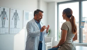 Assessing a patient's posture at https://www.drzavosh.com chiropractic clinic with bright natural light.