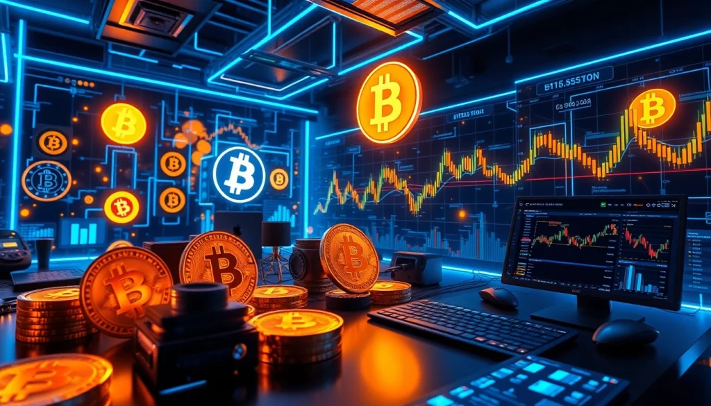Bitcoin trading and blockchain network visualization showcasing advanced cryptocurrency analytics.