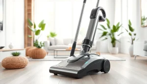 Vacuum placed in a stylish living room, showcasing innovation and modern design.