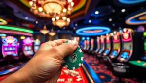 Engaging moment at a real money casino SA showcasing vibrant poker chips and a buzzing atmosphere.