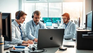 Engaging professionals providing computer support and services in a collaborative tech workspace.