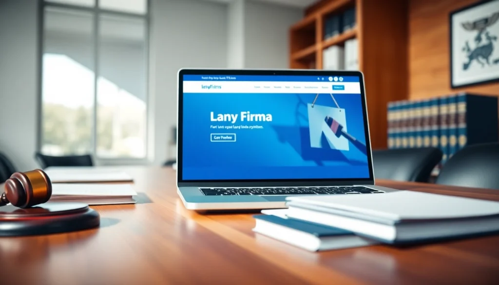 Design a law firm website interface at https://www.websites.law displayed on a laptop.