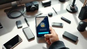 Activate eSIM services efficiently at https://esimfo.com with a sleek smartphone and tech accessories.