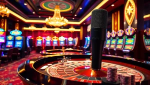 Experience the thrill of gaming with the MV88 microphone capturing every moment in a lively casino.