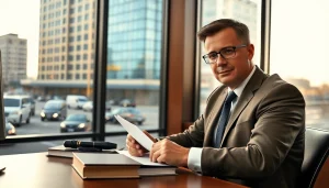 South Dakota car accident lawyer working diligently in an elegant office.