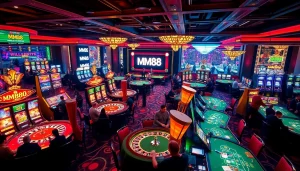 Experience thrilling gameplay at MM88 with players enjoying roulette wheels and lively poker matches.