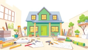 Flipping a property with advanced tools and blueprints displayed on a table.