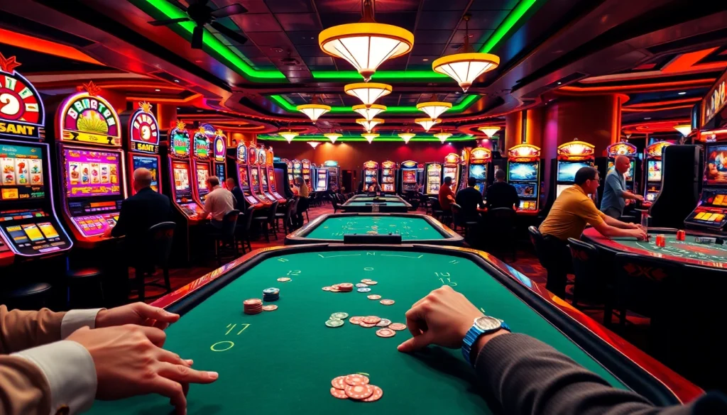 คาสิโนที่เต็มไปด้วยชีวิตชีวาพร้อมเครื่องเล่นสล็อตและโต๊ะพนันที่น่าตื่นเต้น