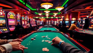 คาสิโนที่เต็มไปด้วยชีวิตชีวาพร้อมเครื่องเล่นสล็อตและโต๊ะพนันที่น่าตื่นเต้น