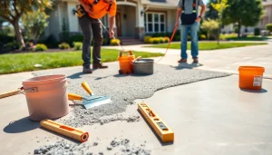 Concrete Leveling Roseburg service being performed on a driveway by professionals.