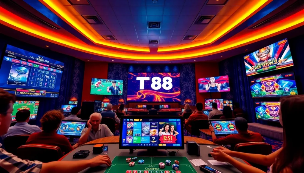 Engaging scene of TV88's online casino interface showcasing vibrant games and a lively atmosphere.