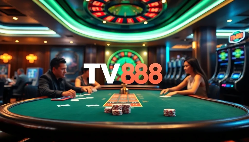 Players engage in strategic poker at TV88 Casino, highlighting an exciting gambling atmosphere.