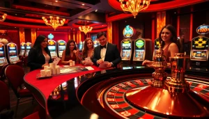 Experience the thrill of betting big at Okfun, showcasing an exciting roulette wheel and vibrant casino atmosphere.