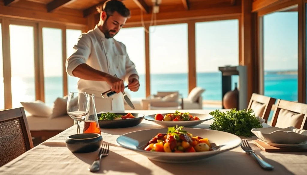 Private chef Sint Maarten creating a gourmet meal in an elegant villa setting for an exquisite dining experience.