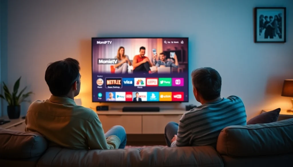 Enjoying a movie night with family using Momiptv's extensive channel offerings.